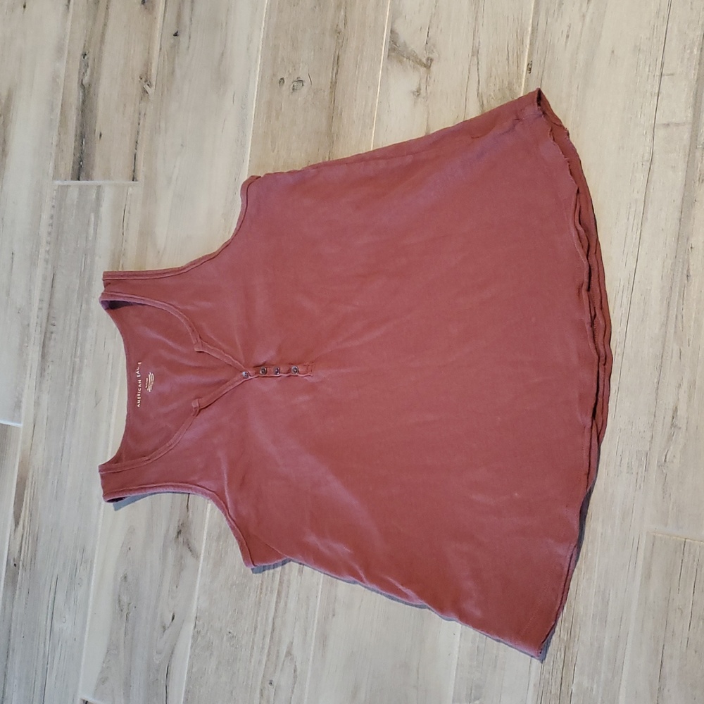 American Eagle Button V Neck Maroon Red Tank Top Small